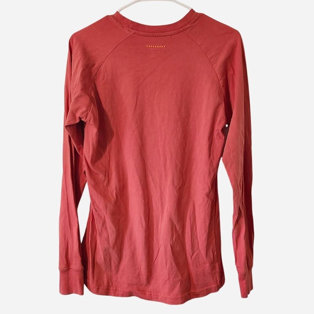 Ariat Rebar Women's Orange Long Sleeve Tee Shirt Blue Spellout Logo - Picture 4 of 4